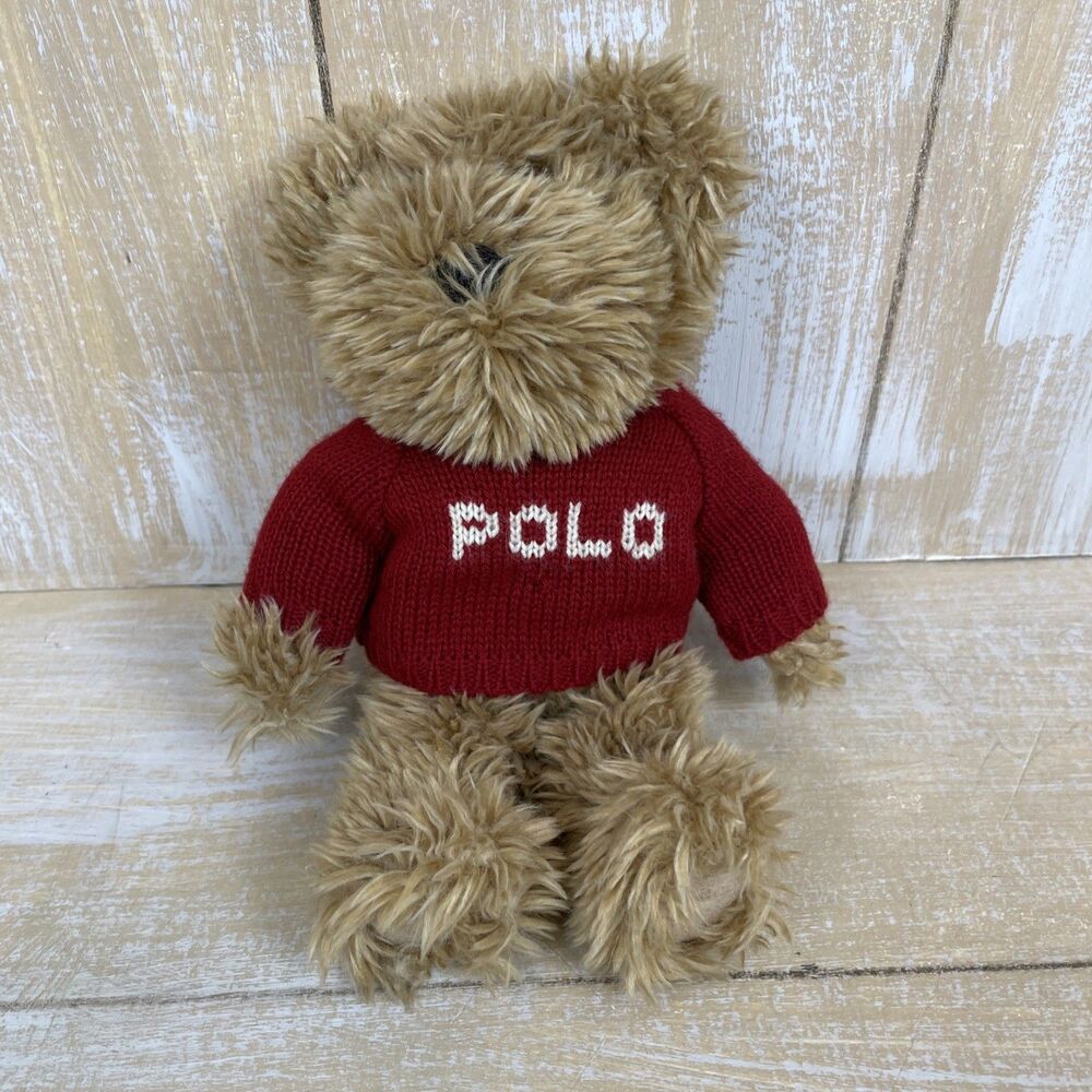 2002 Polo Ralph Lauren Plush Teddy Bear With Red Sweater 9”